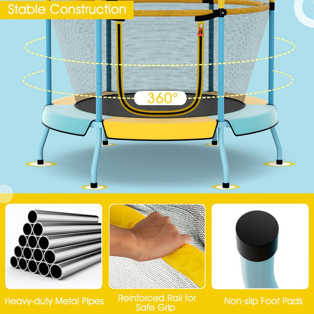 Yardi Yarda 48" Toddler Trampoline with Safety Enclosure Net-Yellow, Bounce Trampoline for Garden, Park