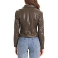 thumbnail image 3 of INSPIRE CHIC Women's Jacket Leather Blazer Long Sleeve Notched Lapel Collar Vintage Moto Biker Vegan Pleather Coat  S Brown, 3 of 6