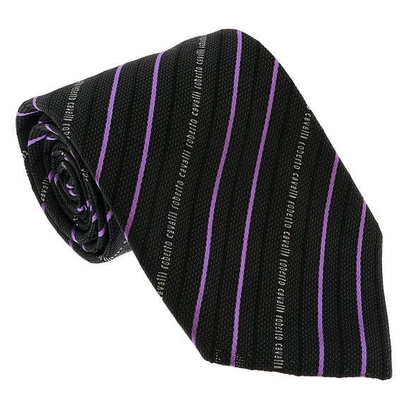 Roberto Cavalli ESZ042 D1355 Dark Grey/ Violet Regimental Stripe Tie for Mens