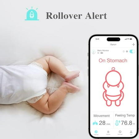 Sense-U Smart Baby Abdominal Movement Monitor - Tracks Baby's Abdominal Movement, Feeling Temperature, Rollover with Instant Audio Alerts on Smartphones