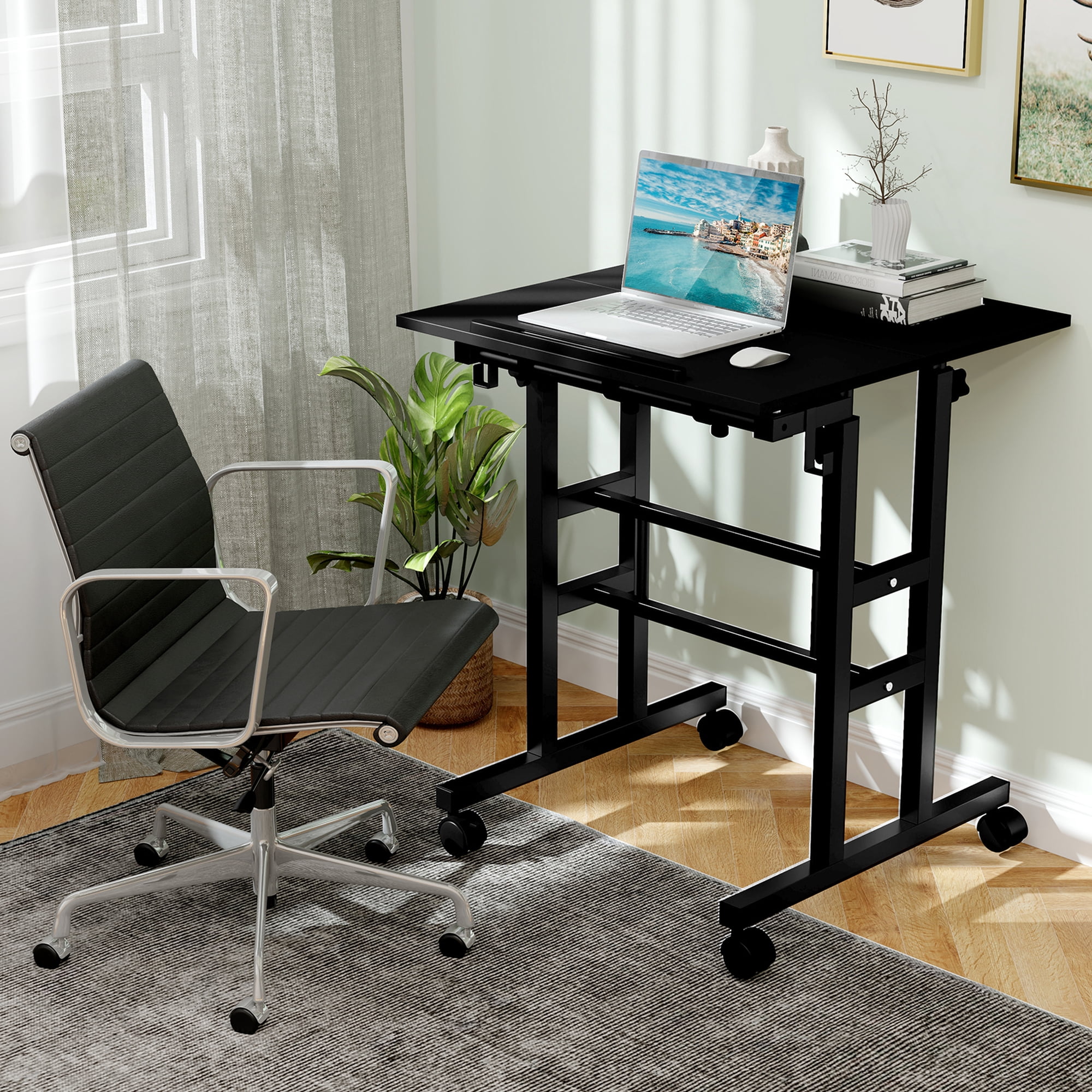 Costway Mobile Standing Desk Rolling Adjustable Laptop Cart Home Office Black
