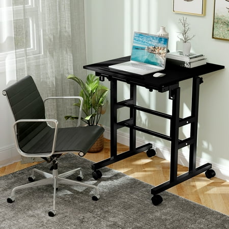 Costway - Mobile Standing Desk Rolling Adjustable Laptop Cart Home Office - Black