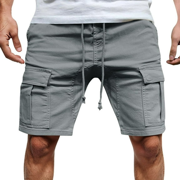Men's Classic Cargo Shorts with Drawstring and 6 Pockets, Relaxed Fit, Classic 10" Casual Lightweight Summer Cargo Shorts for Work (Light Gray, 3XL)
