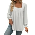 thumbnail image 3 of Women's Loose Fit Long Sleeve Crewneck T-Shirt Tops Blouses Solid Color Casual Daily Wear Business Office Vacation Travel Fashion Essential Gift for Women | Aestivo,White M, 3 of 9