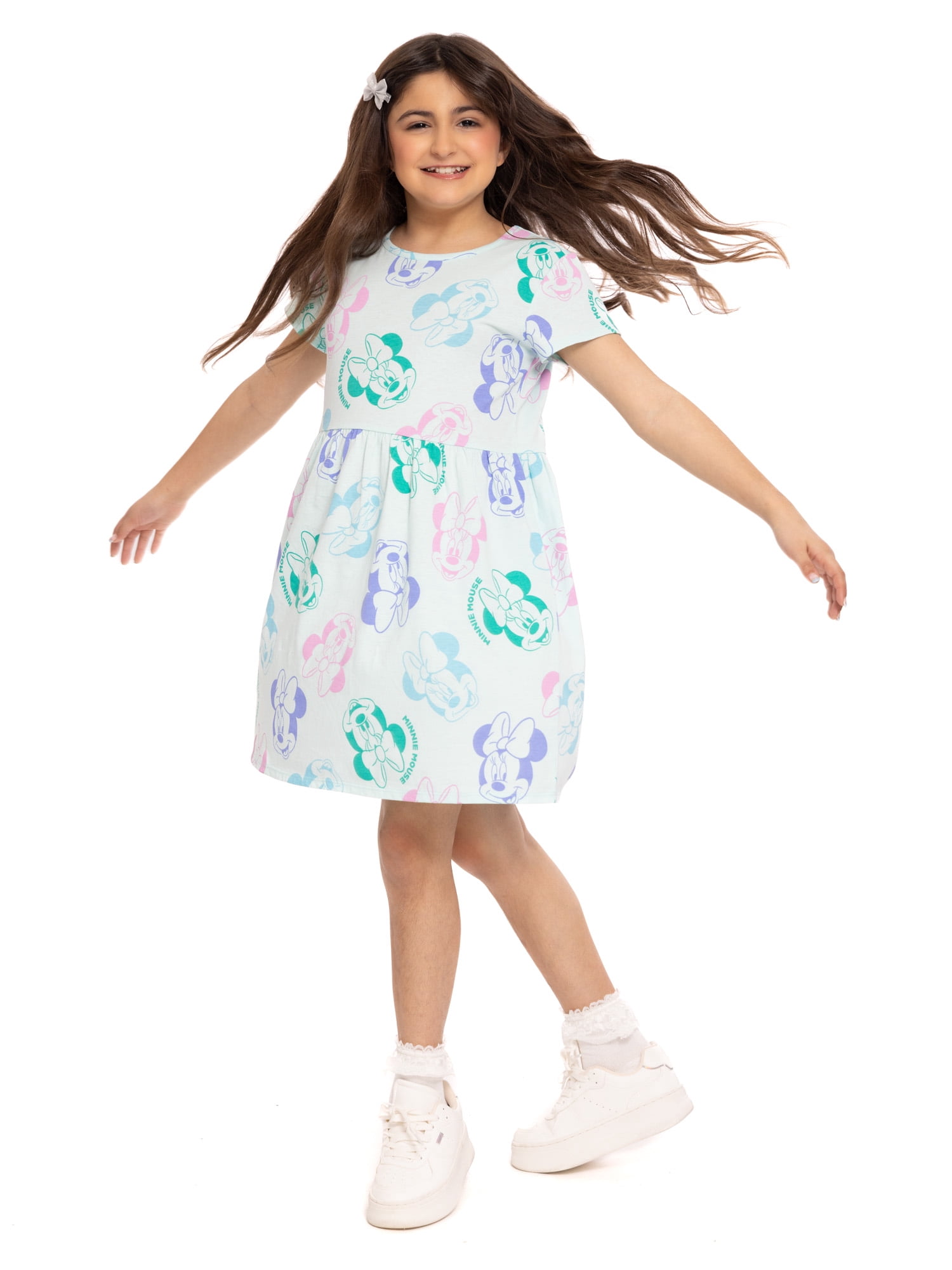 Minnie Mouse Girls Print Dress with Short Sleeves, Sizes 4-12