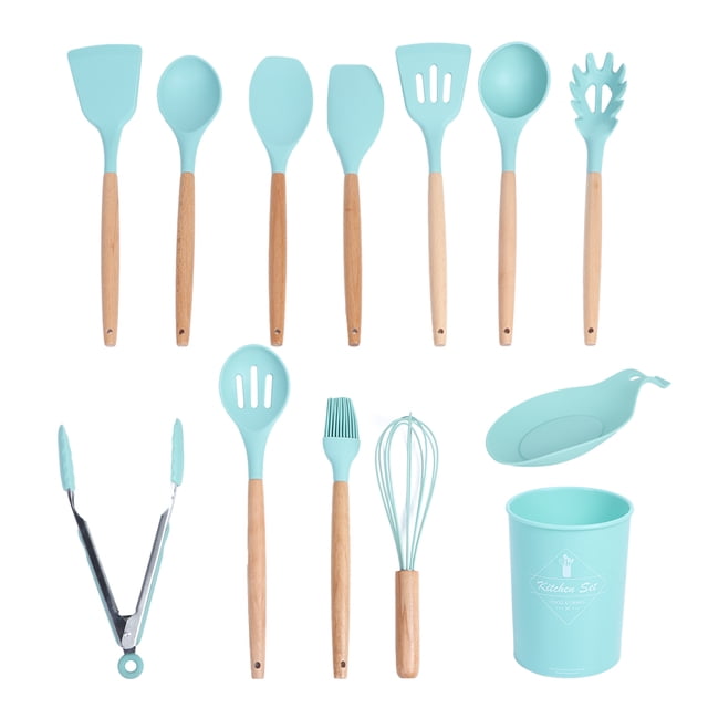 12Pcs Cookware Kit with Storage Container Silicone Non-Stick Heat Resistant Kitchen Utensils