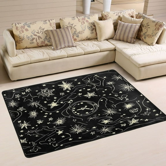 Stars and Clock Doodles Soft Polyester Area Rug 36''x24'', Non Slip, Memory Foam, Water Absorbent