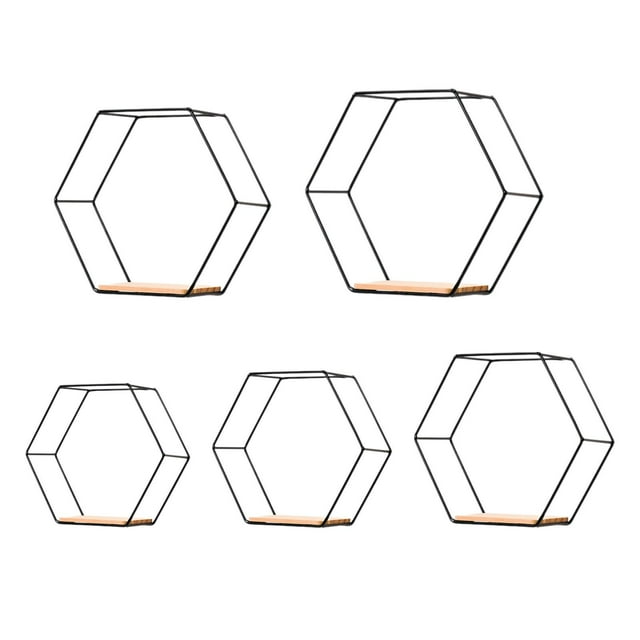 5 estantes de pared de hierro hexagonales para cocina, sala de estar, hogar, oficina, estante de almacenamiento para Negro