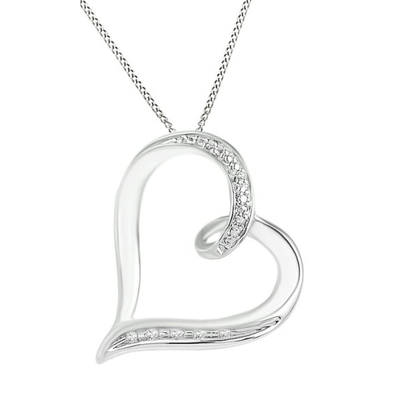 AFFY White Natural Diamond Accents Heart Pendant Necklace in 14K White Gold Over Sterling Silver