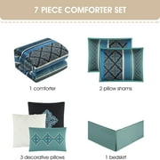 Nanshing Markus 7 Piece Traditional Damask Comforter Set, Blue, California King