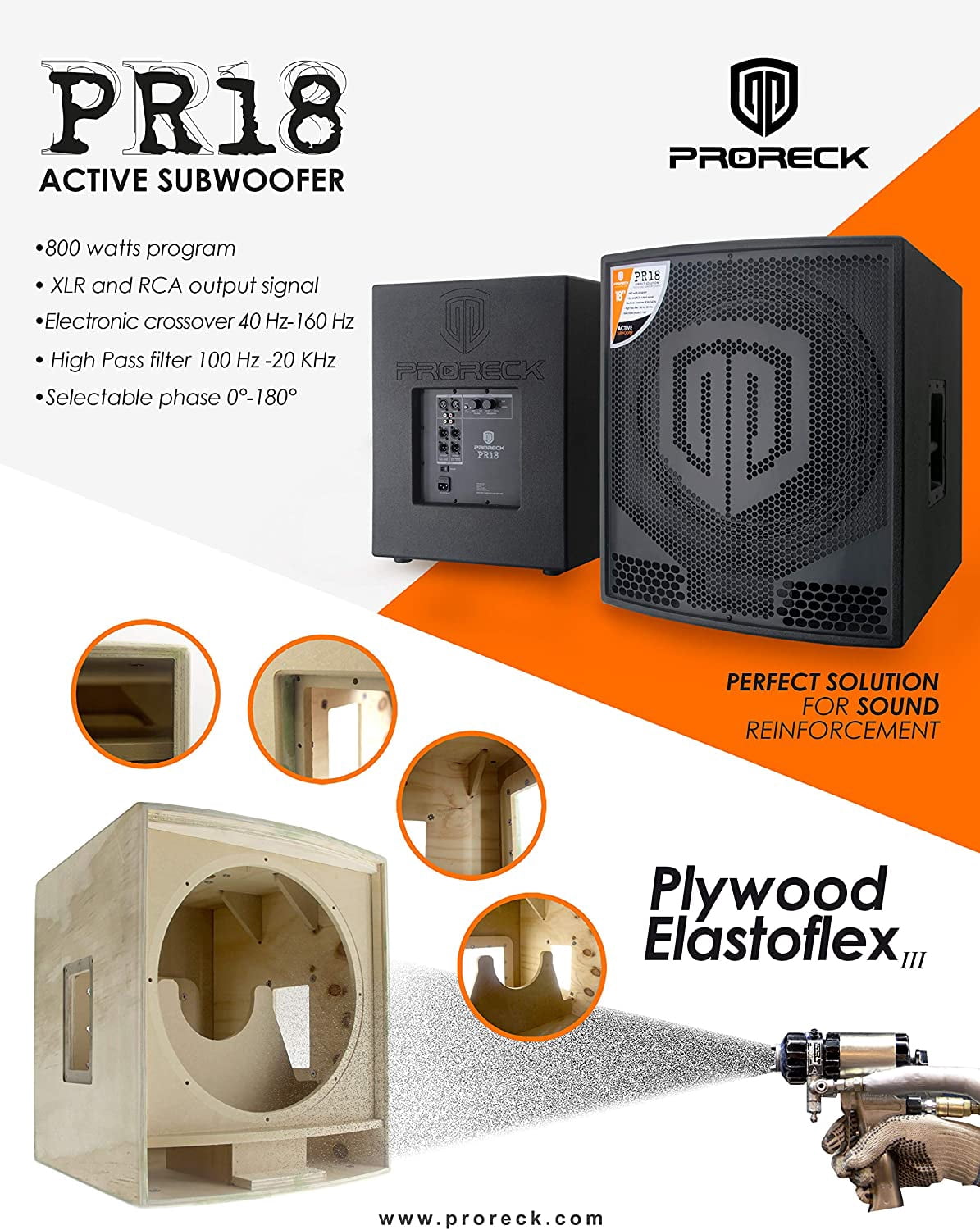 PRORECK PR18 18 inch 2000W P.M.P.O Active Powered PA DJ Subwoofer Cabinet