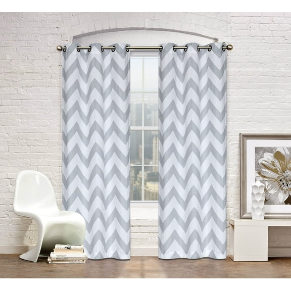 Regal Home Collection 2 Pack Metallic Chevron Grommet Top Window Curtain Panels - Silver/Gray