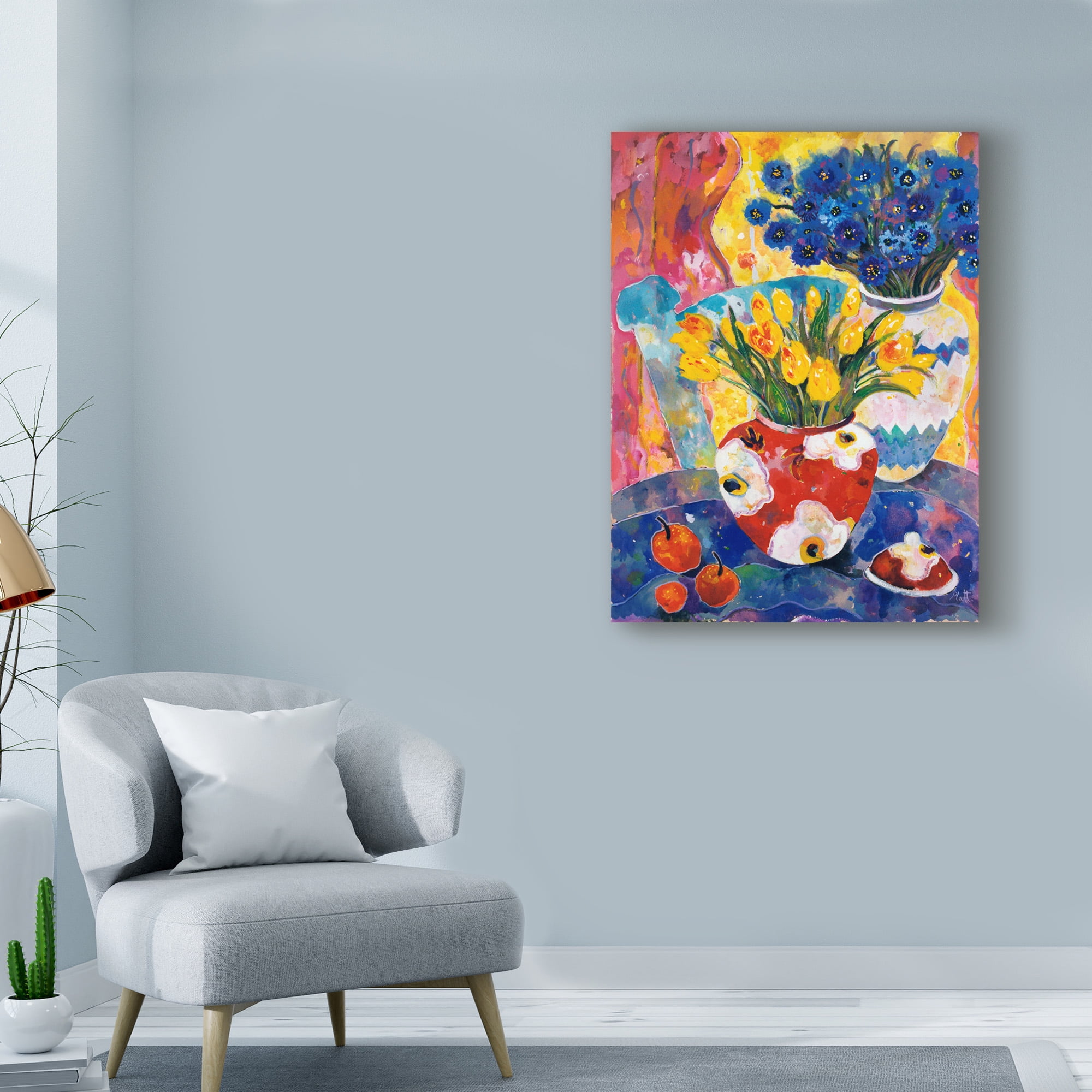 Trademark Fine Art 'Redvase Of Yellow Tulips' Canvas Art by Lorraine Platt