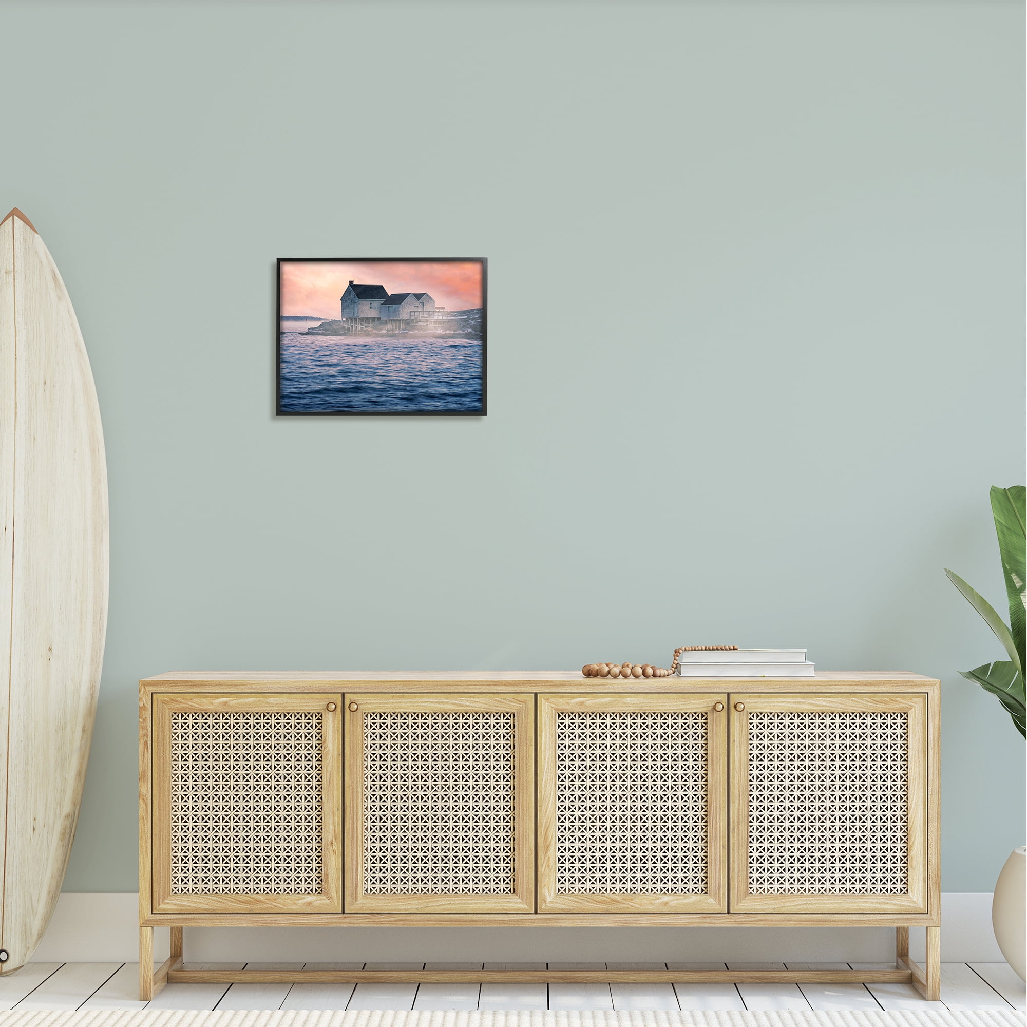 Stupell Coastal Cottage Seaside Ocean Waves Landscape Photography Black Framed Art Print Wall Art