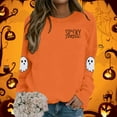 thumbnail image 3 of Spooky Season Halloween Sweatshirts for Women 2025 Cute Ghost Graphic Long Sleeve Crewneck Sweatshirt Pullover Tops, 3 of 5