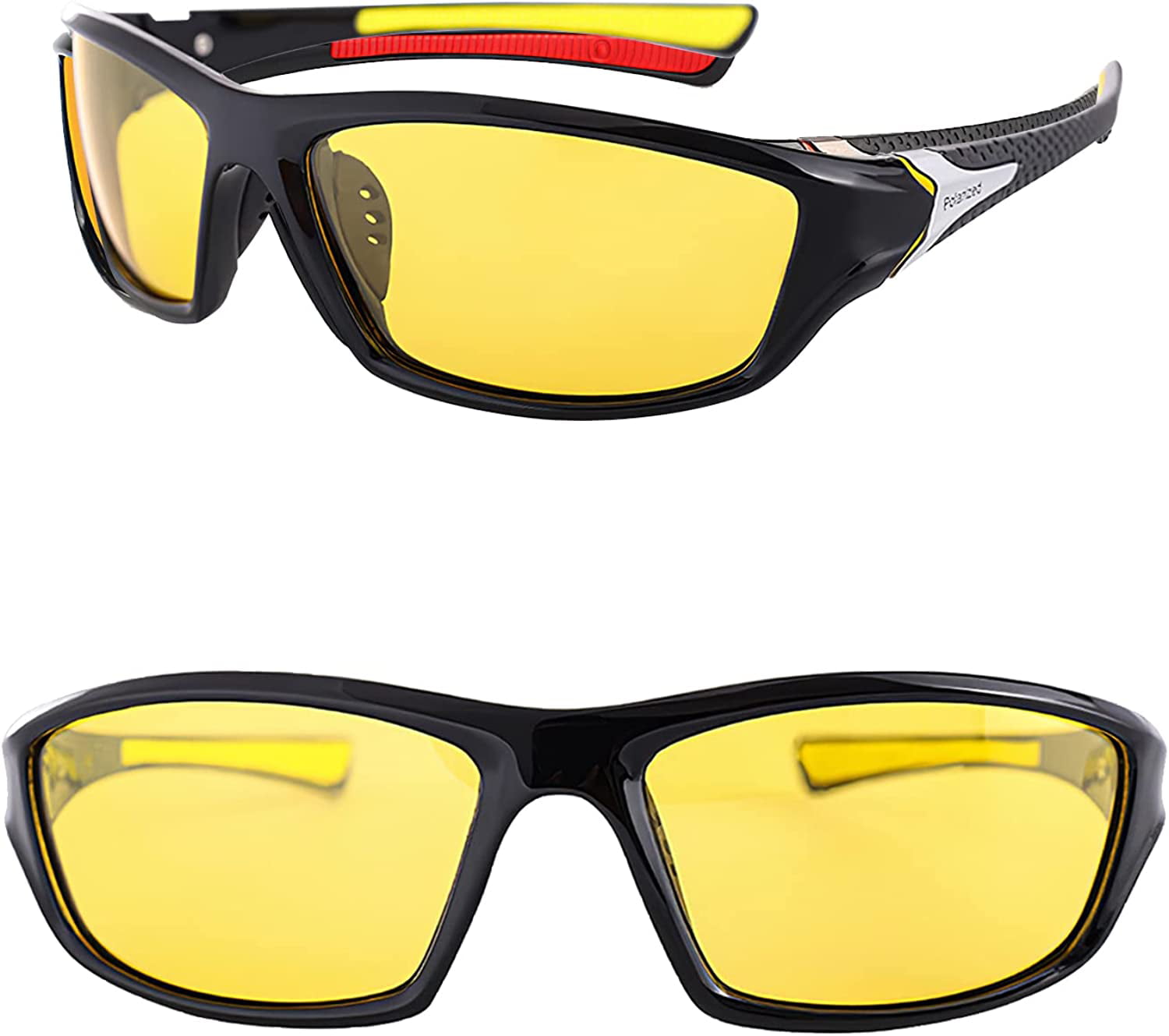 Mens Polarized Sport Sunglasses WrapAround Frame Driving Fishing Amber Glasses 