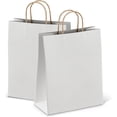 thumbnail image 1 of Bolsas de papel kraft blancas con asas, 5.25 x 3.75 x 8 pulgadas. Paquete de 25 bolsas de compras plegables, 150 GSM. Bolsas de regalo de papel kraft con asas. Ideal para recuerdos de boda y regalos, 1 of 4