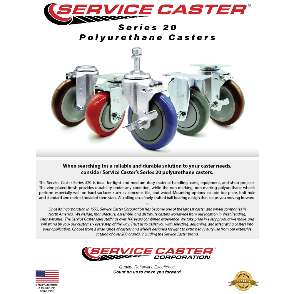 Rigid Caster with Inch Gray Polyurethane Wheel – 350 lbs. Capacity Per  Caster – Inch x 4-1/2 Inch Overall Top Plate – Service Caster Brand 