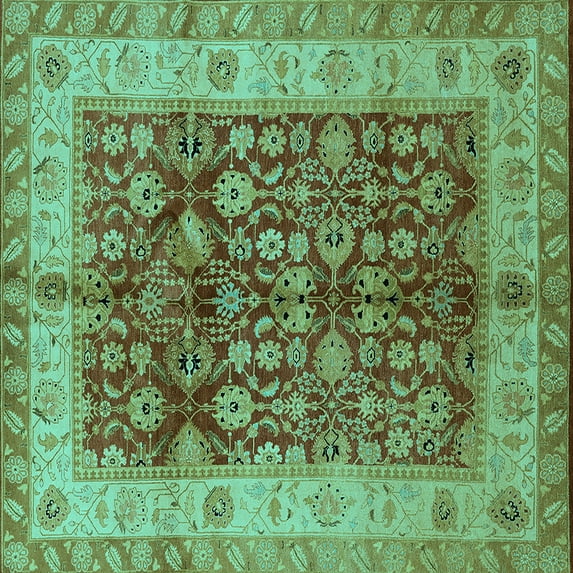 Ahgly Company Indoor Square Oriental Turquoise Blue Traditional Area Rugs, 4' Square