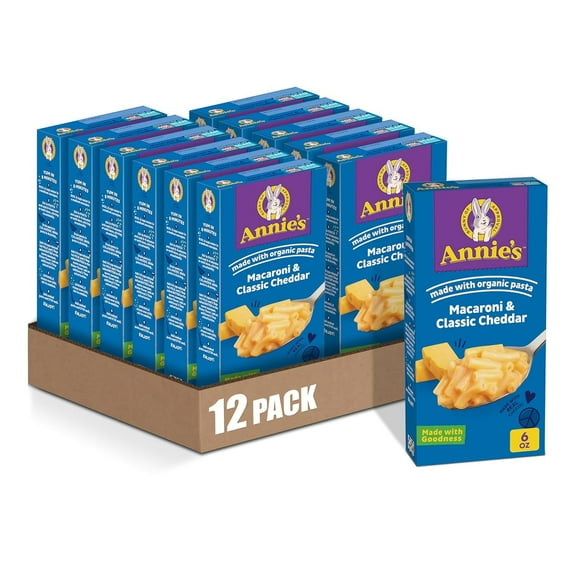 Annie's Macaroni and Classic Cheddar with NSD3 Organic Pasta, Made with Real Cheese, Dinner Side or Snack, 6 oz (Pack of 12)