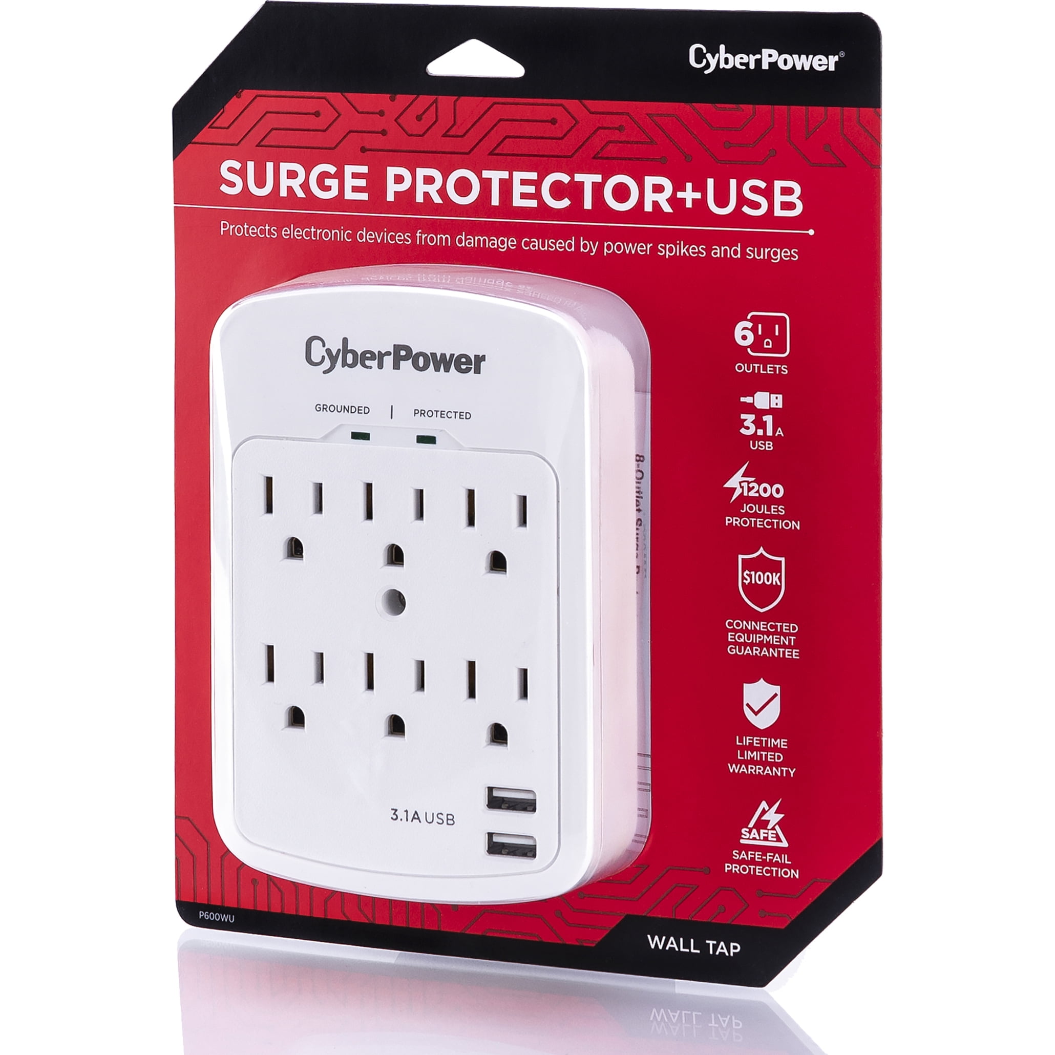 CyberPower P600WU Professional Surge-Protector Wall Tap with 2 USB Ports