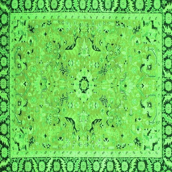 Ahgly Company Indoor Square Oriental Green Modern Area Rugs, 7' Square