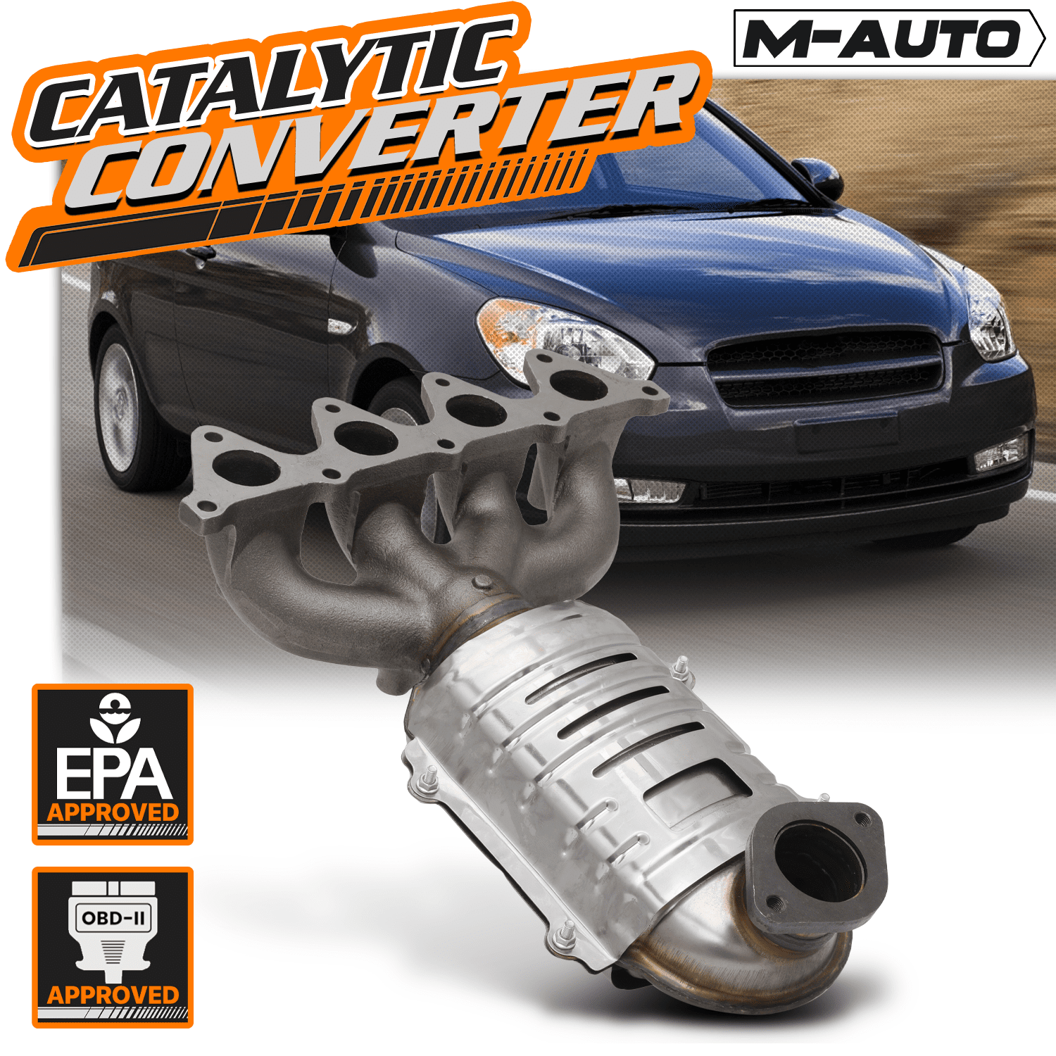 M-AUTO Catalytic Converter Exhaust Manifold with Heat Shield For 2006-2011 Hyundai Accent, 2006-2011 Kia Rio, 2006-2011 Kia Rio5