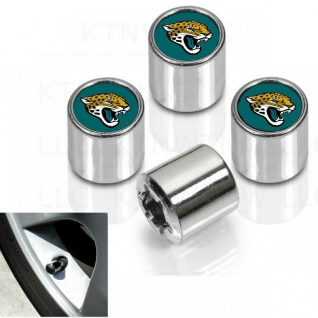 Jacksonville Jaguars Capuchons de Tige de Valve Chromés, un Ensemble de 4 Capuchons en Plastique sous Licence Officielle avec une Finition Chromée. Chaque Capot Présente un Graphique Multicolore Revêtu de Vinyle du logo Jacksonville Jaguars. Conçus pour s'Adapter aux Tiges de Valve Vissées standard, Idéal pour la Décoration Extérieure Automobile.