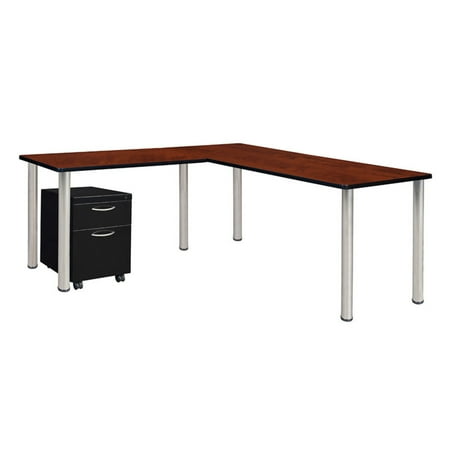 UPC: 0843532087060 | Regency Kee 72 x 66 in. Corner L Shaped Desk with Pedestal Drawer- Cherry Top Chrome Legs