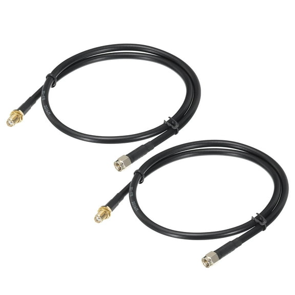 Uxcell Coaxial Cables 240 Type SMA Male to SMA Female Low Loss Coaxial Cable 2FT Black 2Pcs