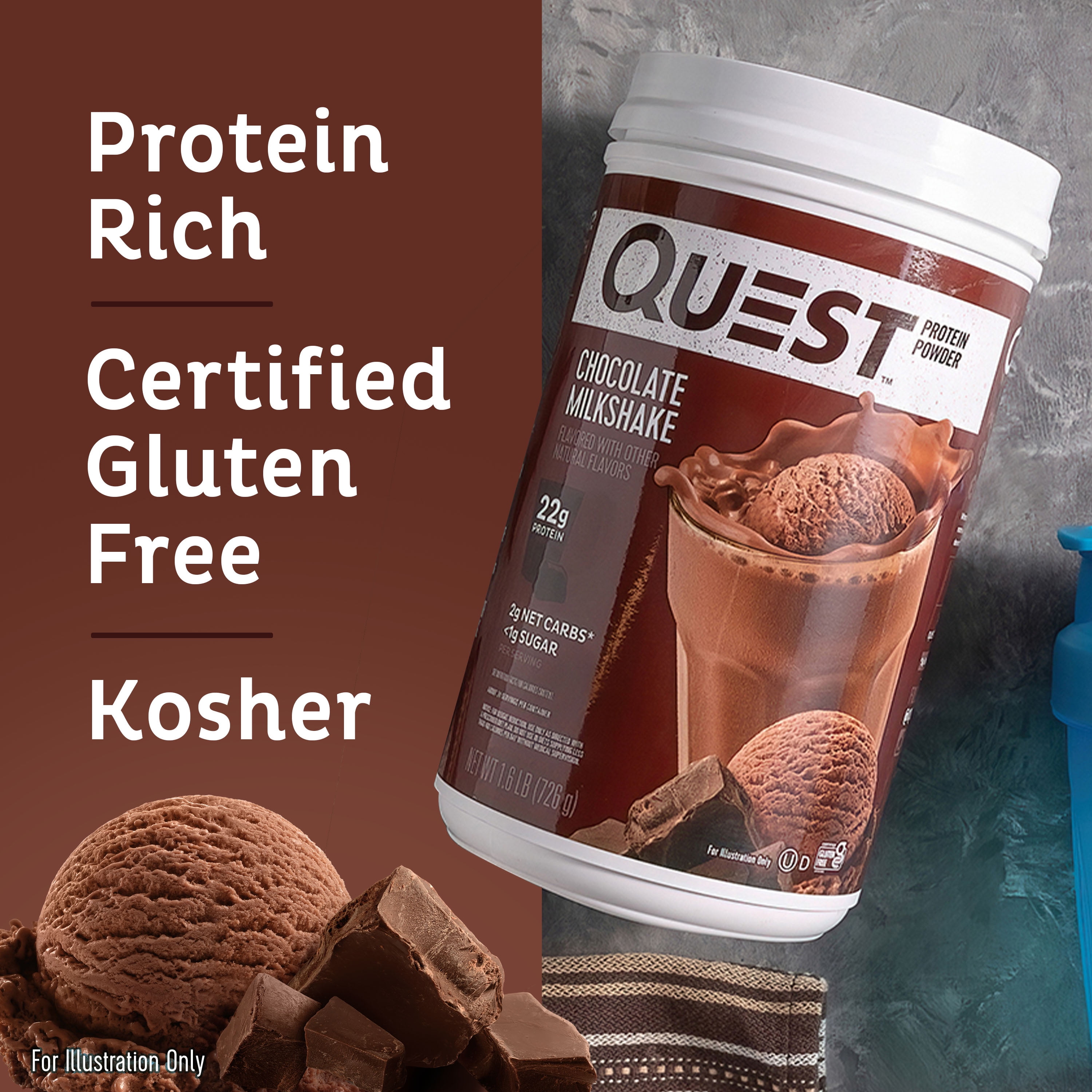 Quest Protein Powder, Chocolate Milkshake, 22g Protein, 1.6 lb., 25.6 oz