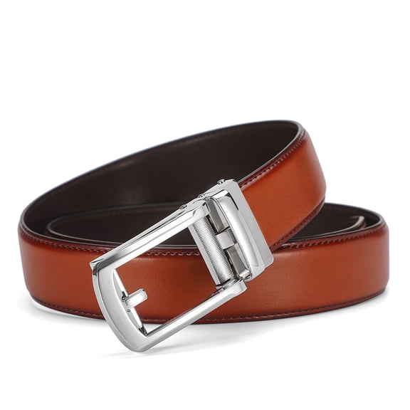 Men's Leather Belt Automatic Ratchet Buckle Slide Belt for Dress Casual Trim to Fit,Brown,35mm wide,Plus Size