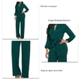 thumbnail image 5 of Wide Leg, Long Sleeved, Crewneck, Pockets, Single Breasted, Dark Green, Formal Wear, Women's Size L High Waist Tied Jumpsuit Bienvenido, 5 of 6