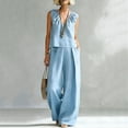 thumbnail image 2 of VBVC Women's V-Neck 2 Piece Pleated Set,Sleeveless Top and Wide Leg Pants For Women, Ladies' Breathable Summer Loungewear With Pockets,Blue,S-3XL, 2 of 9
