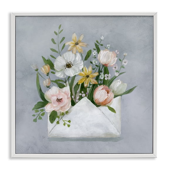Stupell Industries French Country Blooming Postal Flowers White Framed Giclee Art, 17 x 17, by Nan