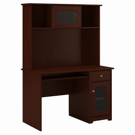 Cabot Modern 48 in x 66 in Computer Desk and Hutch and Keyboard Tray in Harvest Cherry
