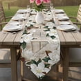 thumbnail image 6 of Spring Floral Table Runner Linen Burlap Table Runner 72 Inches Long White Magnolia Flowers Barn Door Farmhouse Beige Dresser Scarves for Kitchen Island Coffee Dining Room Party Holiday Decor 18"x72", 6 of 8