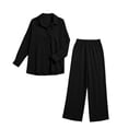 thumbnail image 6 of Zekutng 2 Piece Sets for Women Textured Button Down Shirt Wide Leg Pant 2-Piece Linen Co-ord Set,Sizes S-2XL, 6 of 6