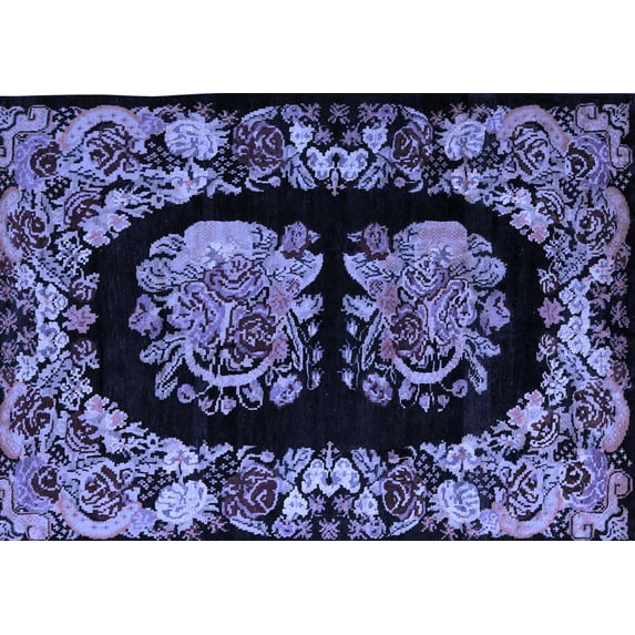 Ahgly Company Machine Washable Indoor Rectangle Medallion Blue French Area Rugs, 6' x 9'