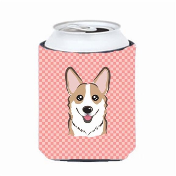 Checkerboard Pink Corgi Can Or Bottle Hugger, 12 Oz.