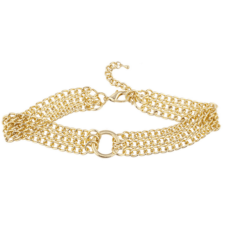 Lux Accessories Gold Tone 3 Row Chunky Curb Chain O Ring Choker