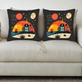 thumbnail image 3 of Serene Nighttime Scene Throw Pillow Covers - Set of 2 18x18in Featuring Red & Yellow Moons Clouds Stars Perfect for Couch Bed Car Decor, 3 of 8