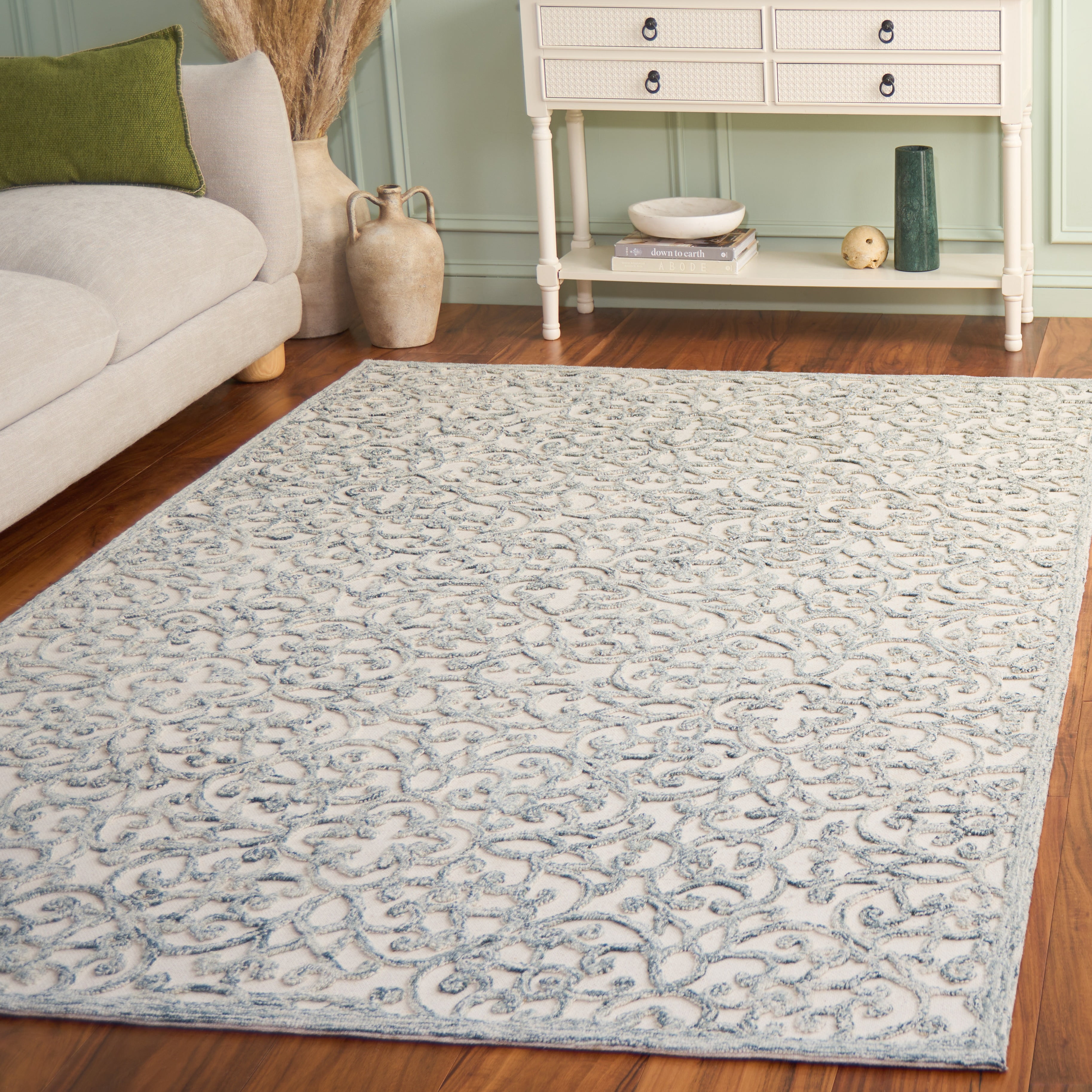 SAFAVIEH Trace Bryan Geometric Area Rug, Charcoal/Ivory, 9' x 12'