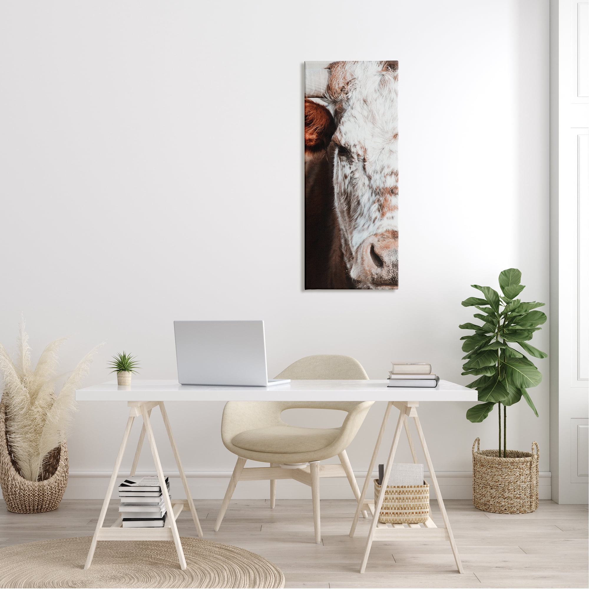 Stupell Industries Closeup Spotted Cow Cattle Detailed Farm Photography Canvas Wall Art, 17 x 40, Design by White Ladder