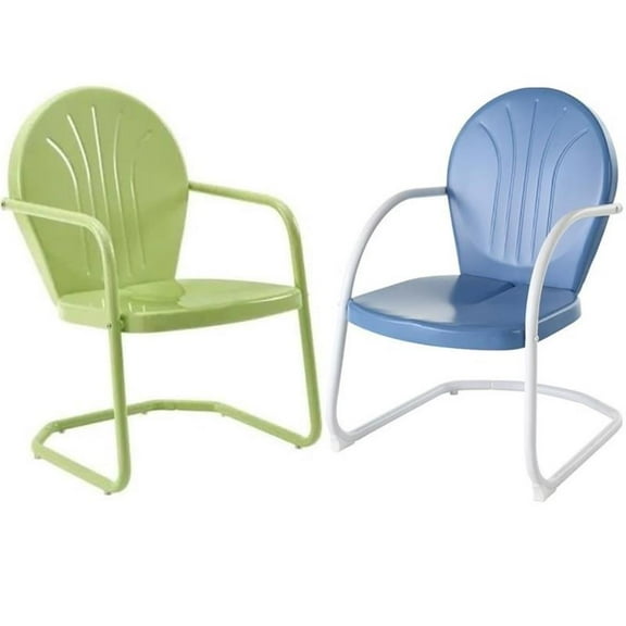 Home Square Griffith 2 Piece Metal Patio Chair Set in Key Lime and Sky Blue