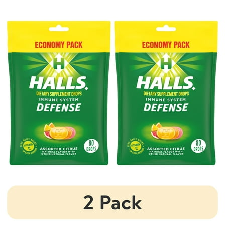 (2 pack) HALLS Defense Assorted Citrus Vitamin C Drops, Economy Pack, 80 Drops
