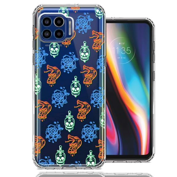 MUNDAZE For Motorola One 5G Snakes Skulls Roses Design Double Layer Phone Case Cover