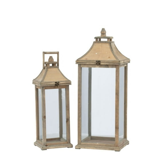 CC Home Furnishings Vintage Style Wooden Lanterns with Handle - 28.5" - Brown - Set of 2
