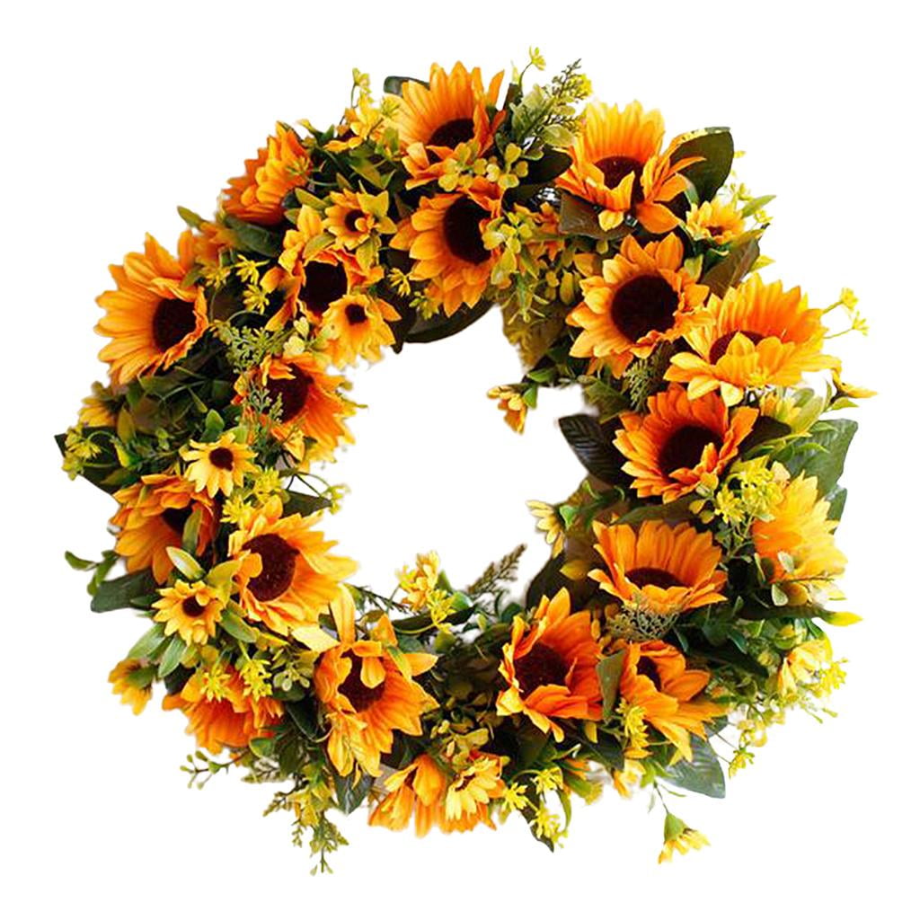 Artificial Wreath Flower Wreath with Yellow and Green Leaves for