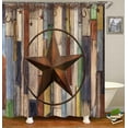 thumbnail image 3 of 4PCS/Set Vintage USA Flag Western Texas Star Shower Curtain set, Primitive Rustic Country Farmhouse Beige Wood Board Patriotic Bathroom Decor, Non-slip Bath Rugs Toilet Carpet, Berry Wreath, 3 of 7